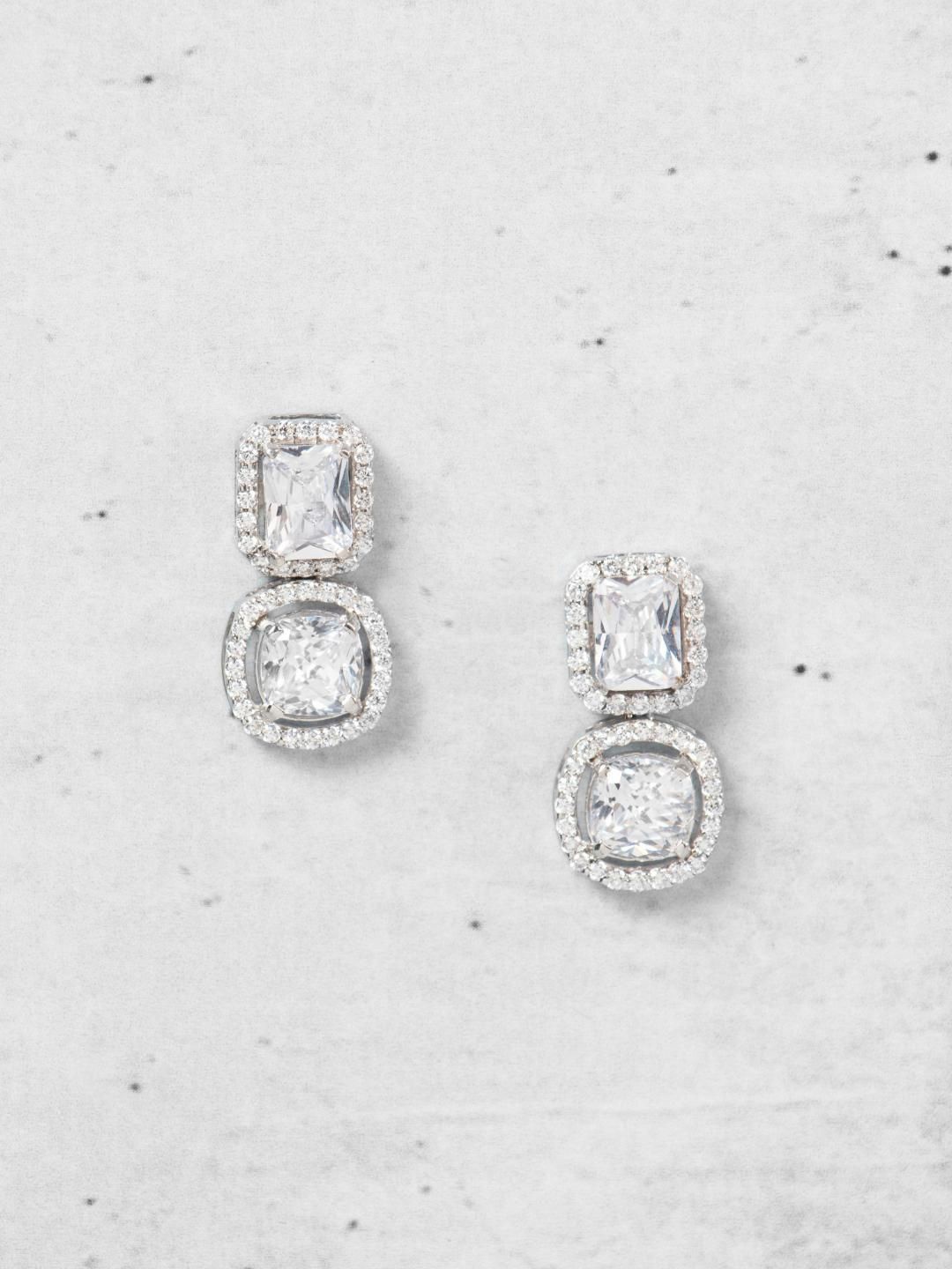 

ORIONZ Sterling Silver Cubic Zirconia Contemporary Drop Earrings, White