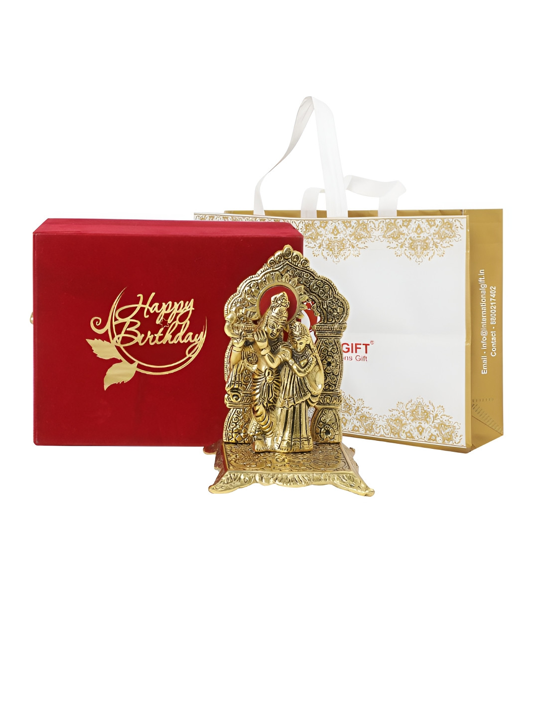 

INTERNATIONAL GIFT Gold Toned Radha Krishna Chowki Idol Metal Showpiece With Velvet Box