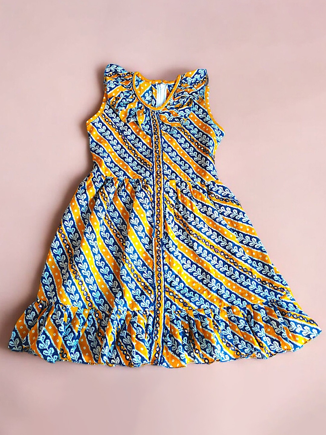 

LYTIX Girls Sleeveless Ruffled Fit & Flare Dress, Mustard