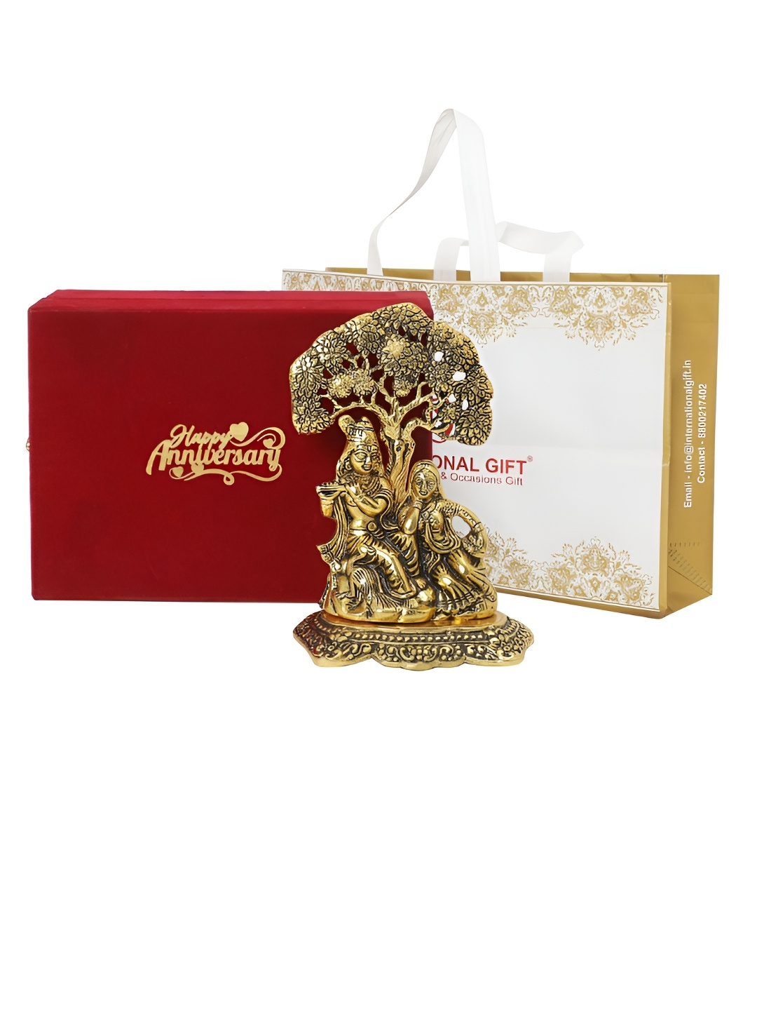 

INTERNATIONAL GIFT Gold Toned Shree Radha Krishna Metal Idol Showpiece With Velvet Box