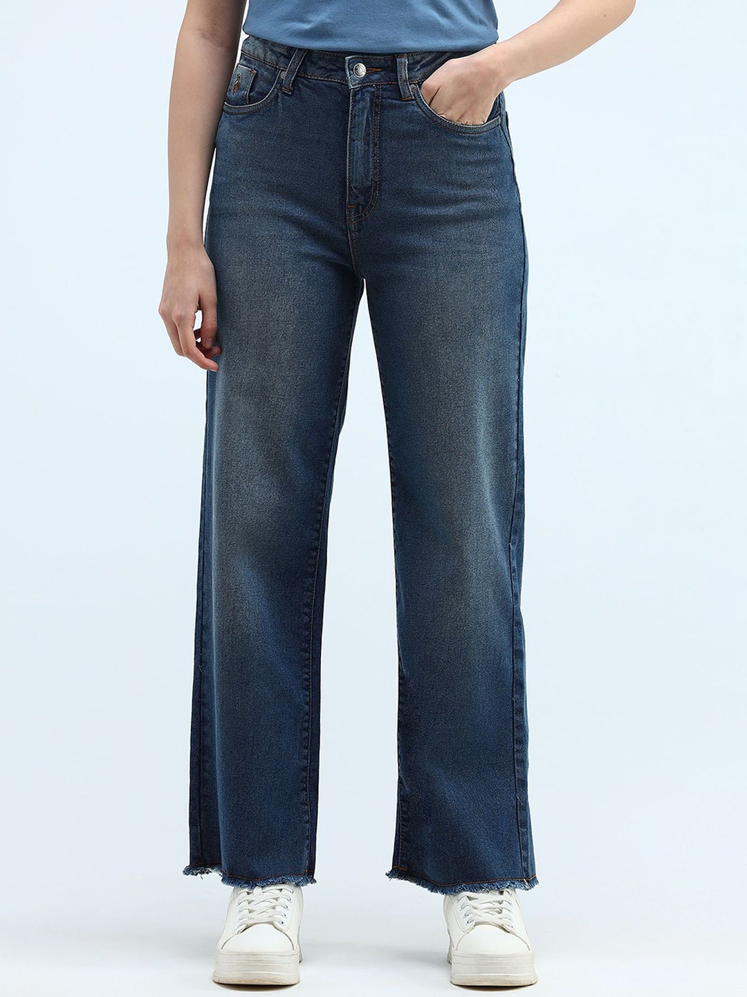 

U.S. Polo Assn. Women Women Wide Leg High-Rise Light Fade Stretchable Jeans, Blue