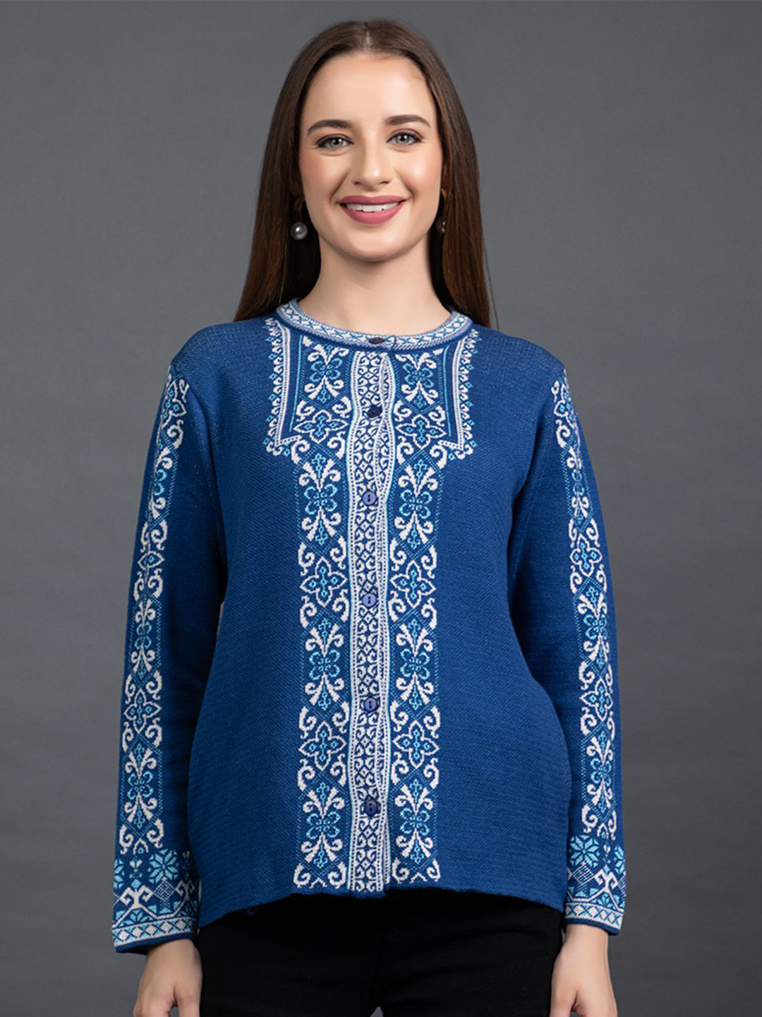 

Anouk Women Printed Cardigan, Blue