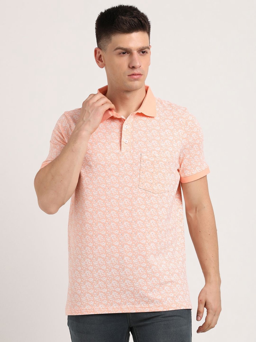 

Turtle Men Abstract Printed Polo Collar Cotton Slim Fit T-shirt, Pink