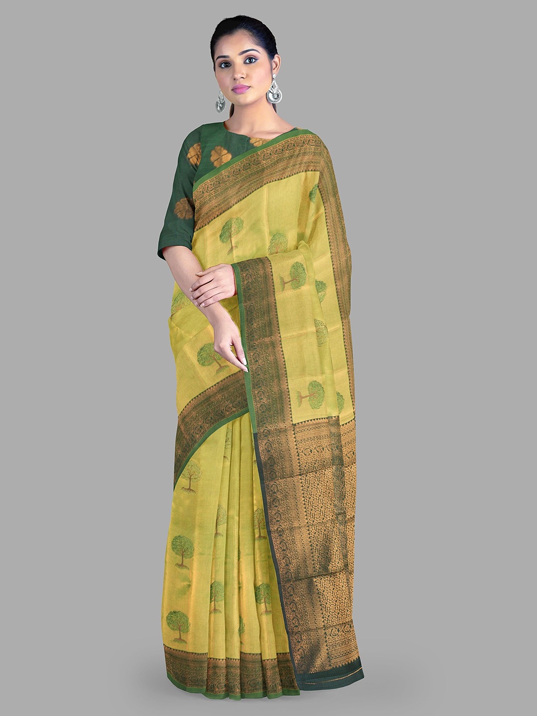 

The Chennai Silks Ethnic Motifs Zari Art Silk Bhagalpuri Saree, Green