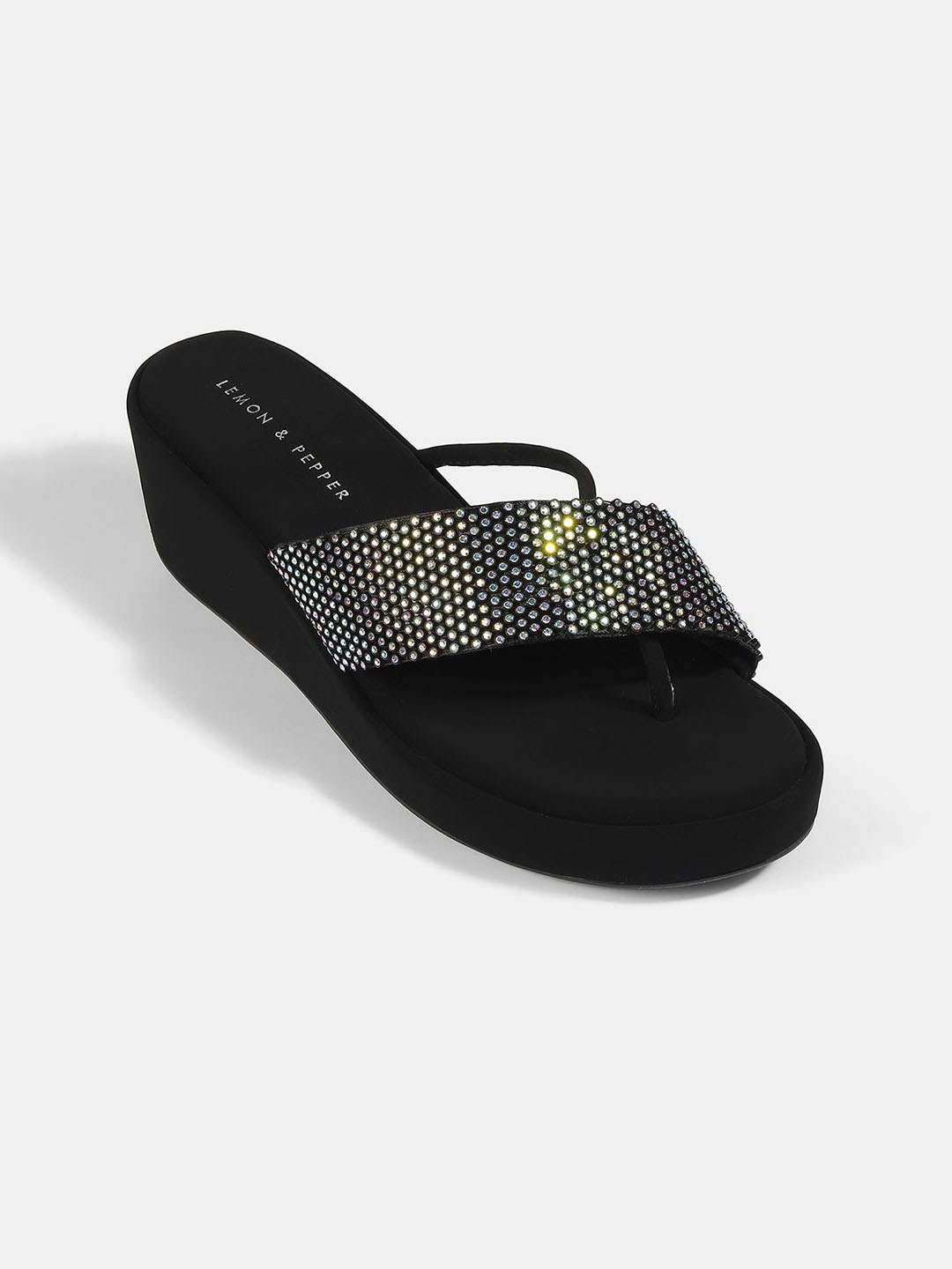 

LEMON & PEPPER Embellished Wedge Heel Sandals, Black