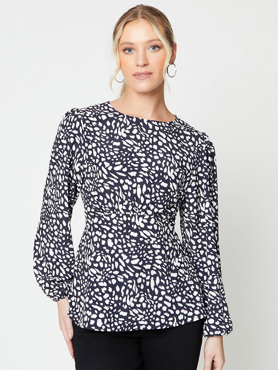 

DOROTHY PERKINS Animal Print Belted Top, Black