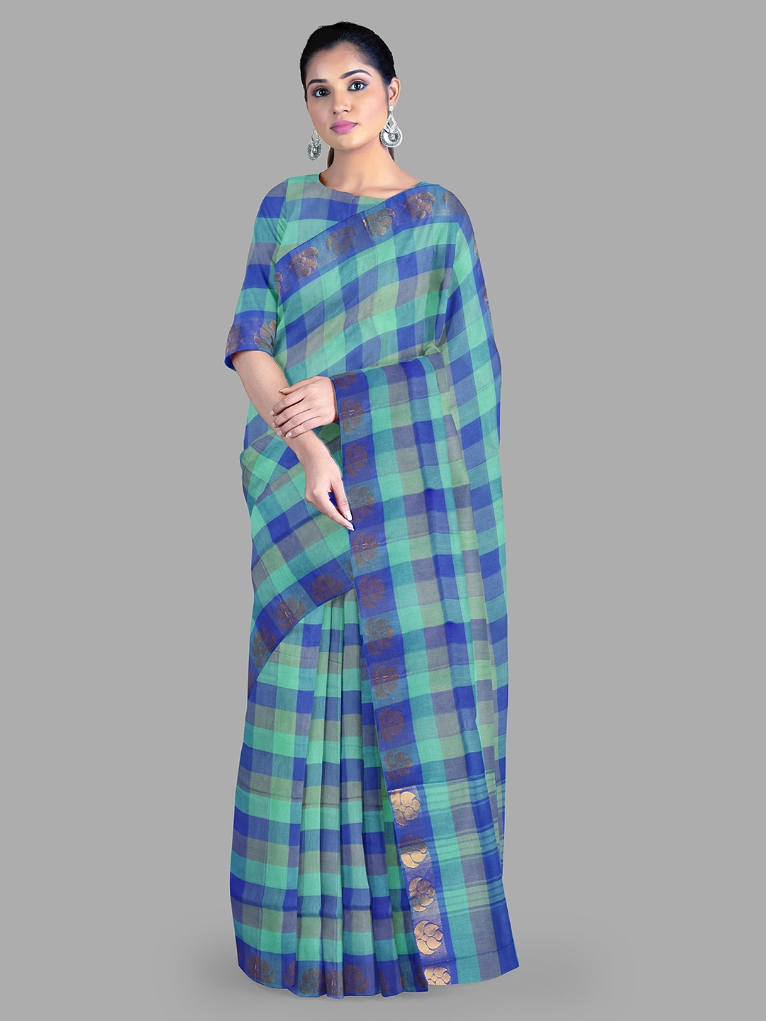 

The Chennai Silks Checked Pure Cotton Chettinad Saree, Blue