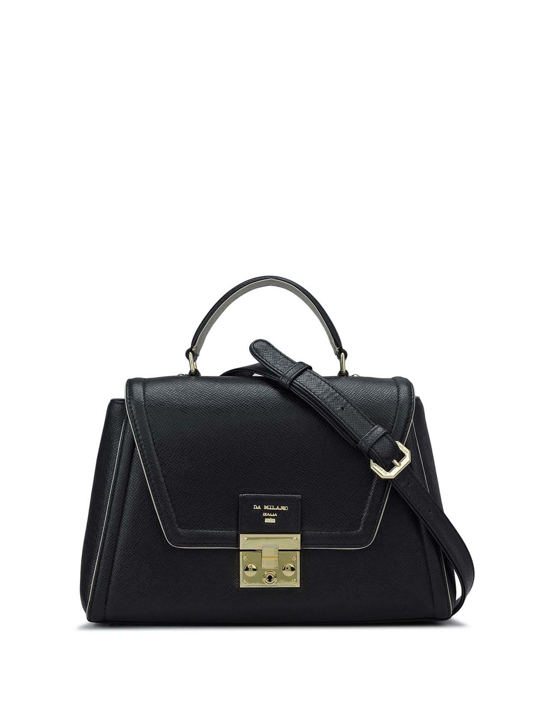 

Da Milano Textured Leather Structured Sling Bag, Black