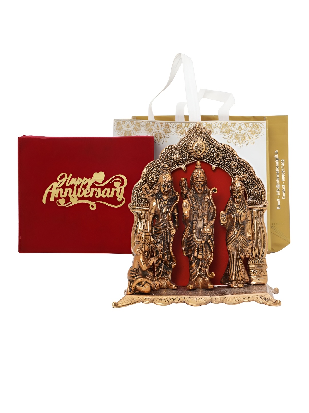 

INTERNATIONAL GIFT Brown Ram Darbar Idol With Happy Anniversary Tag & Velvet Box, Copper