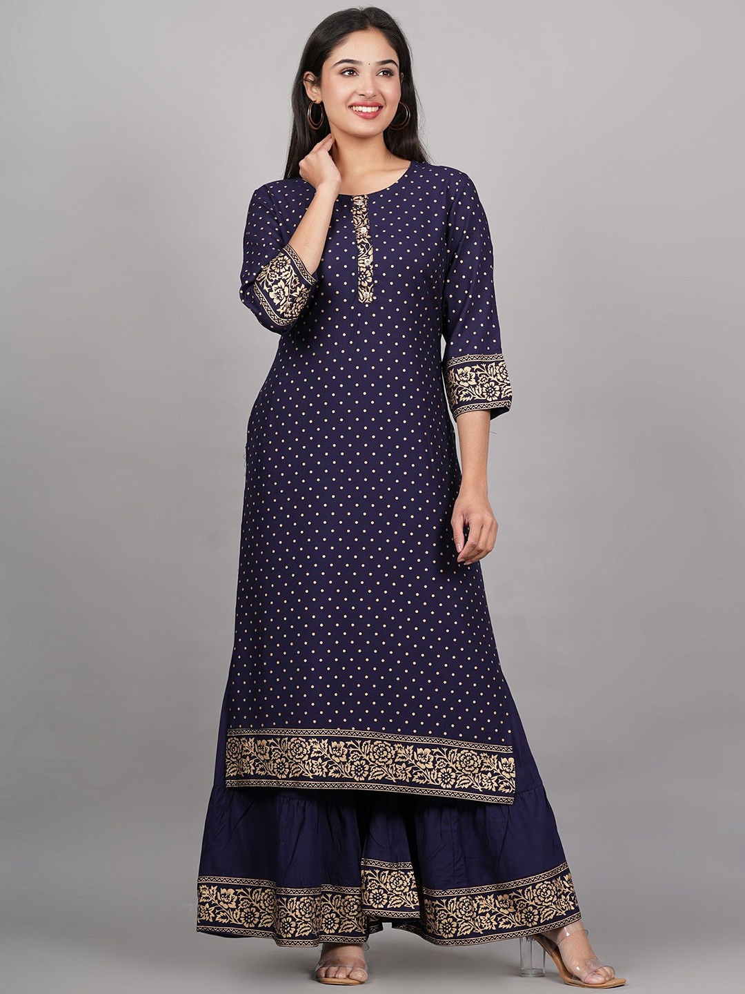 

MF Hayat Women Printed Regular Gotta Patti Kurta with Sharara, Blue