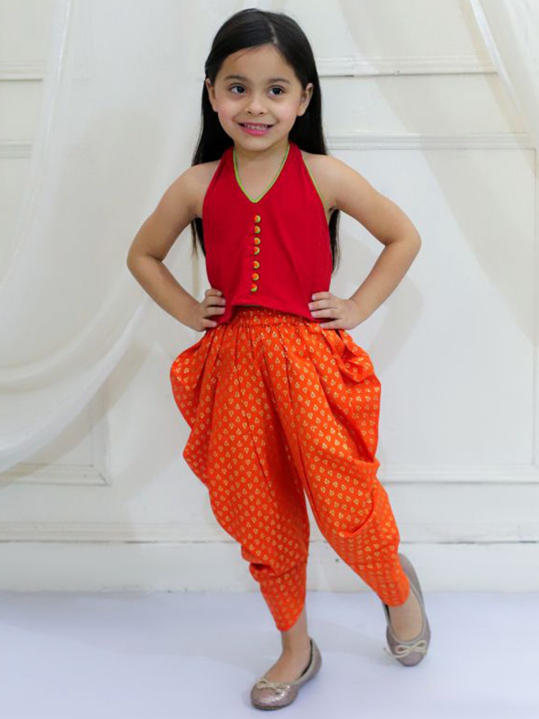 

Twisha Girls Pure Cotton Top With Dhoti Pants, Red