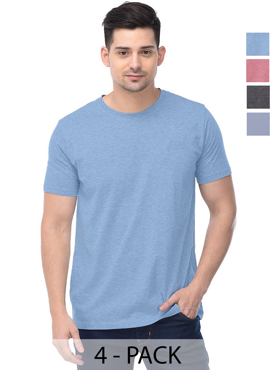 

COLOR CAPITAL Unisex Pack Of 4 Solid Round Neck Cotton T-shirts, Na