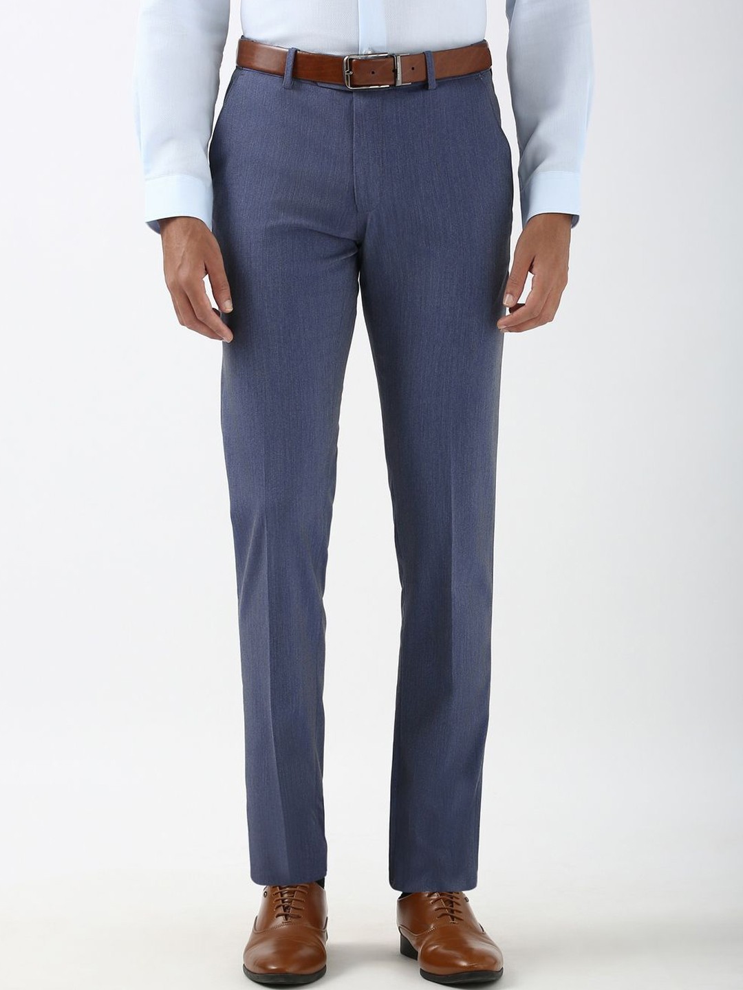 

Peter England Men Printed Slim Fit Trousers, Blue