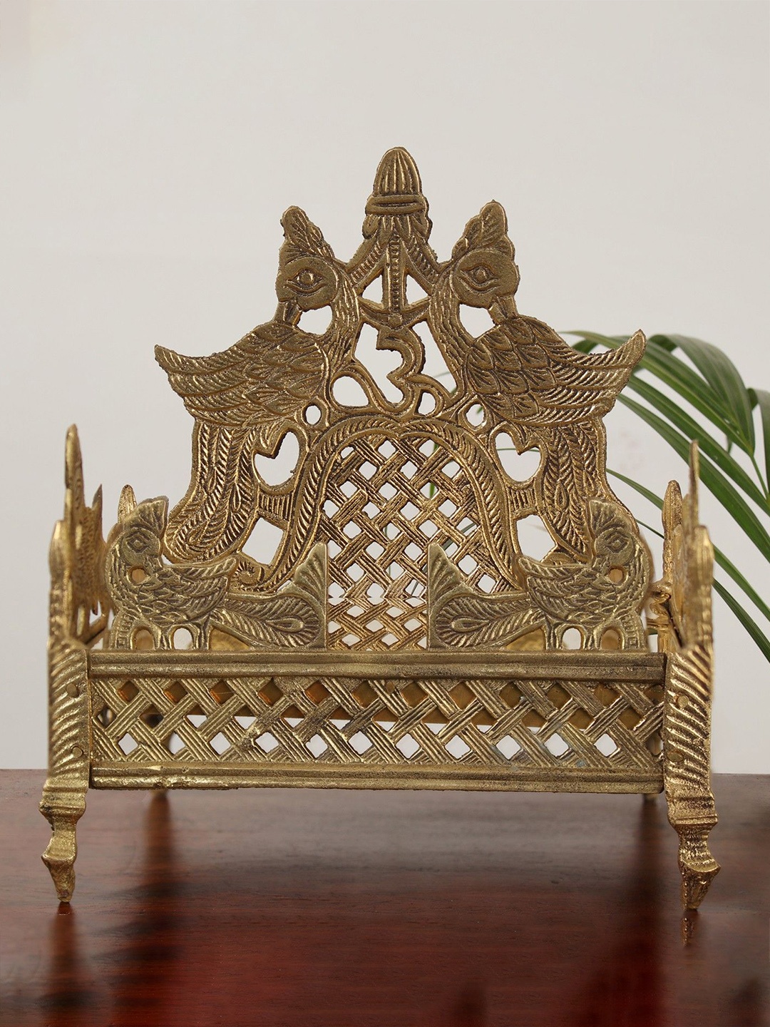 

Exotic India Gold Toned Majestic Peacock Throne Idol Showpiece