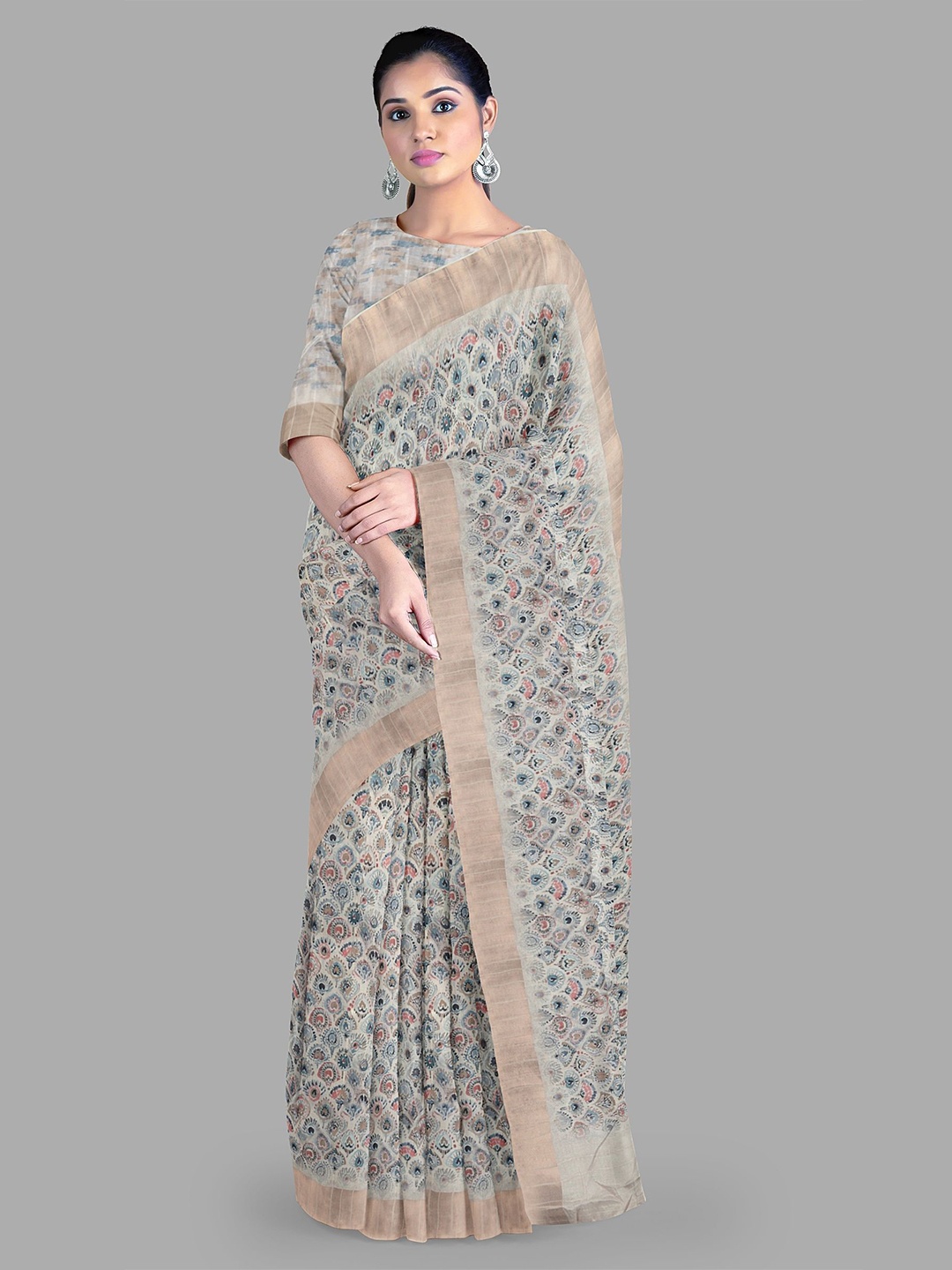 

The Chennai Silks Women Woven Design Banarasi Saree With Zari Border, Cream