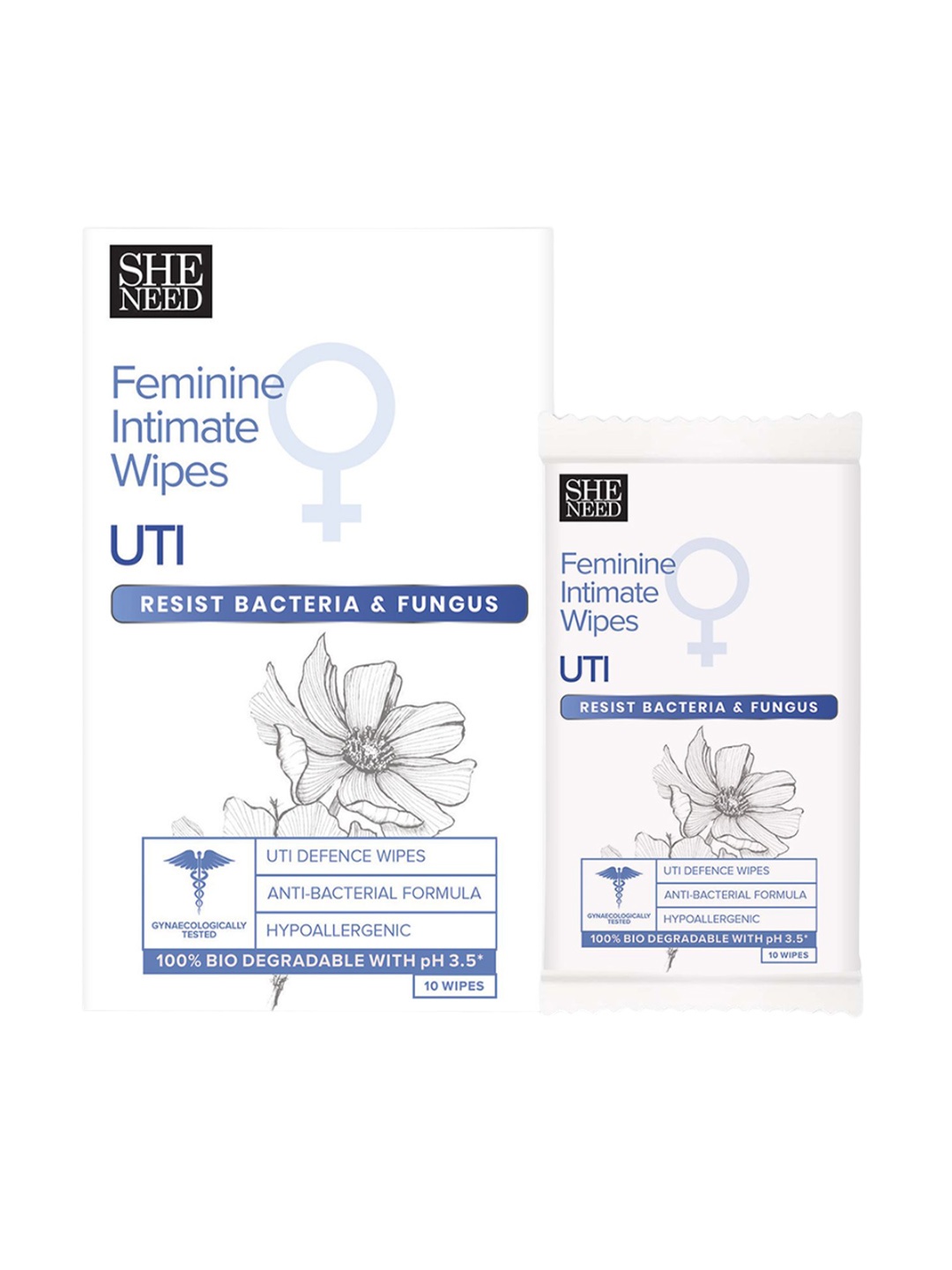 

SHENEED Feminine UTI Resist Bacteria & Fugus Intimate Wipes - 10 Wipes, White