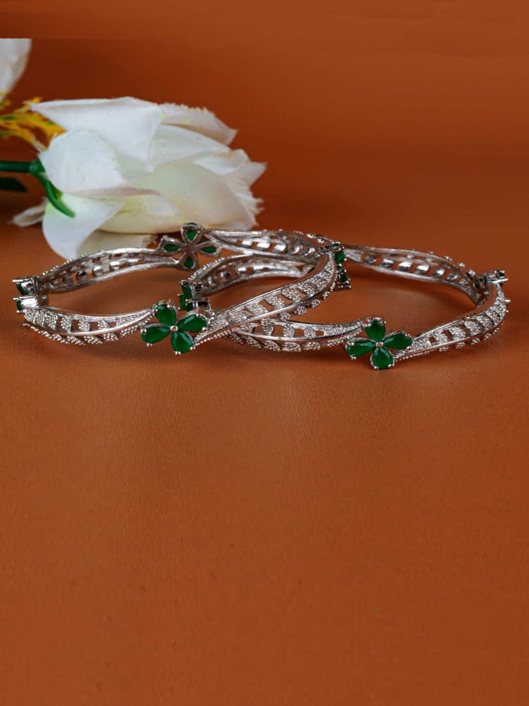 

Zevarly Set Of 2 Silver-Plated AD Stone Studded Bangles