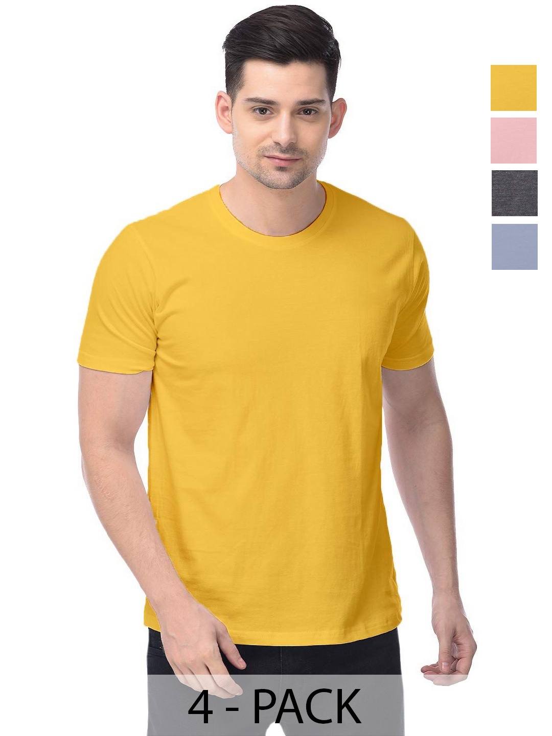 

COLOR CAPITAL Unisex Pack Of 4 Cotton T-Shirts, Yellow