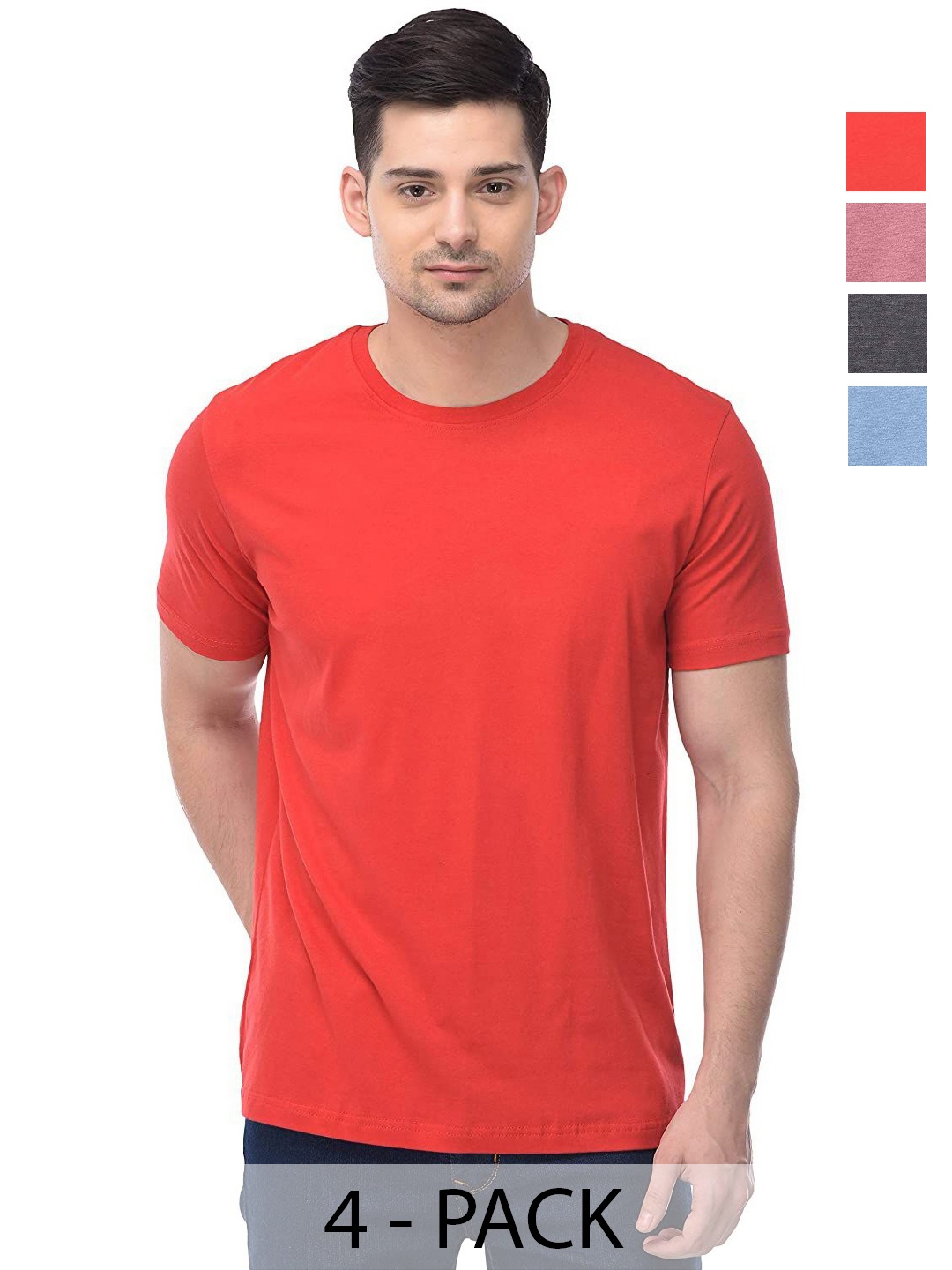 

COLOR CAPITAL Unisex Pack Of 4 Cotton T-Shirts, Red