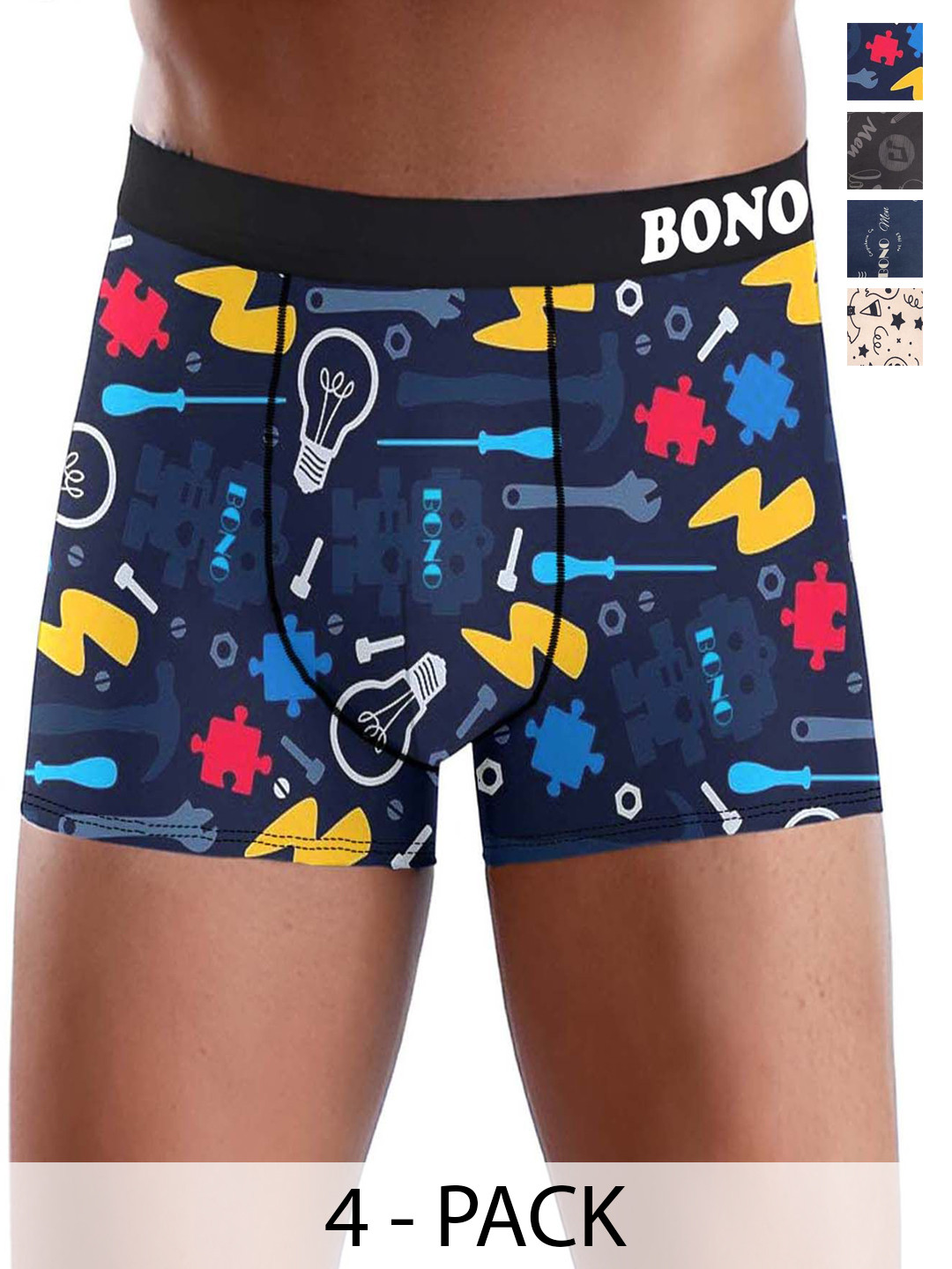 

DISPENSER Pack Of 4 Men Printed Trunks V3-C1-C8-C9-C10-L-Multi 1, Navy blue