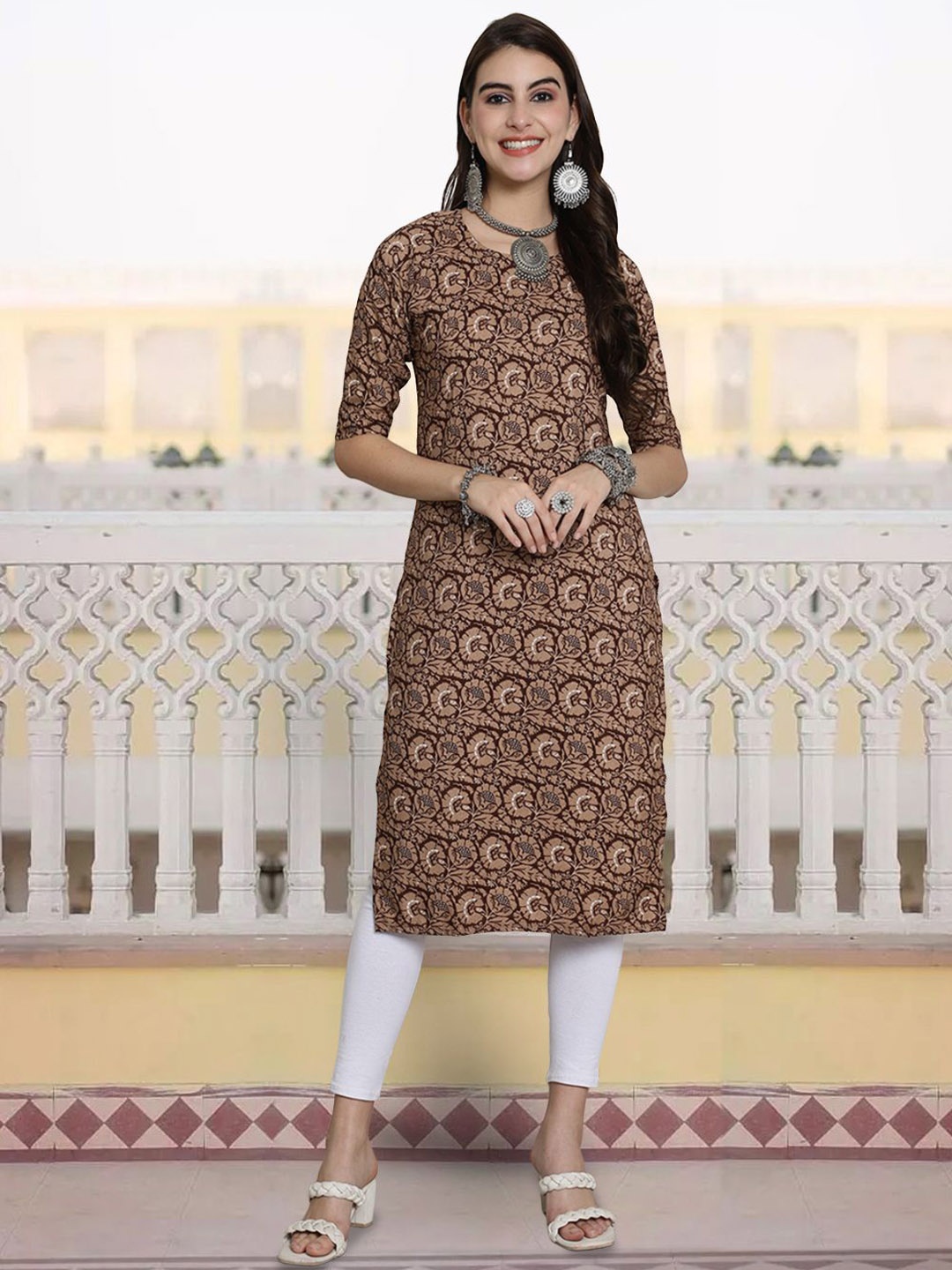 

7Threads Women Printed Patchwork Floral Crepe Kurta, Multi
