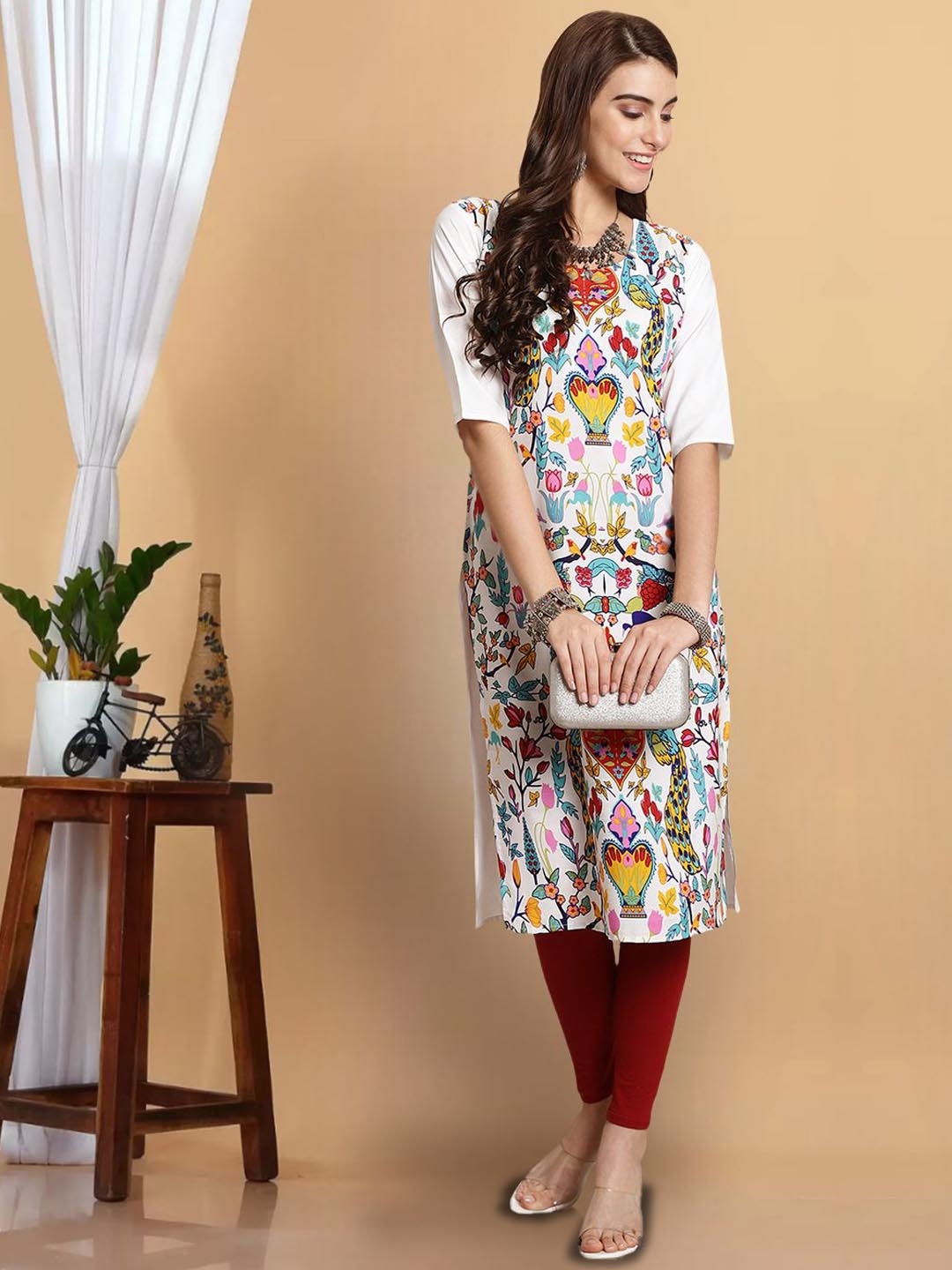

7Threads Women Printed Floral Crepe Kurta, Multi