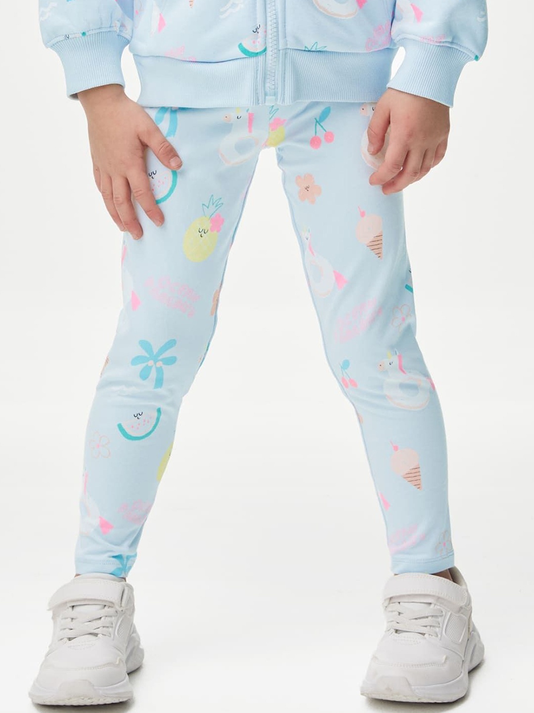 

Marks & Spencer Girls Printed Ankle-Length Leggings, Turquoise blue