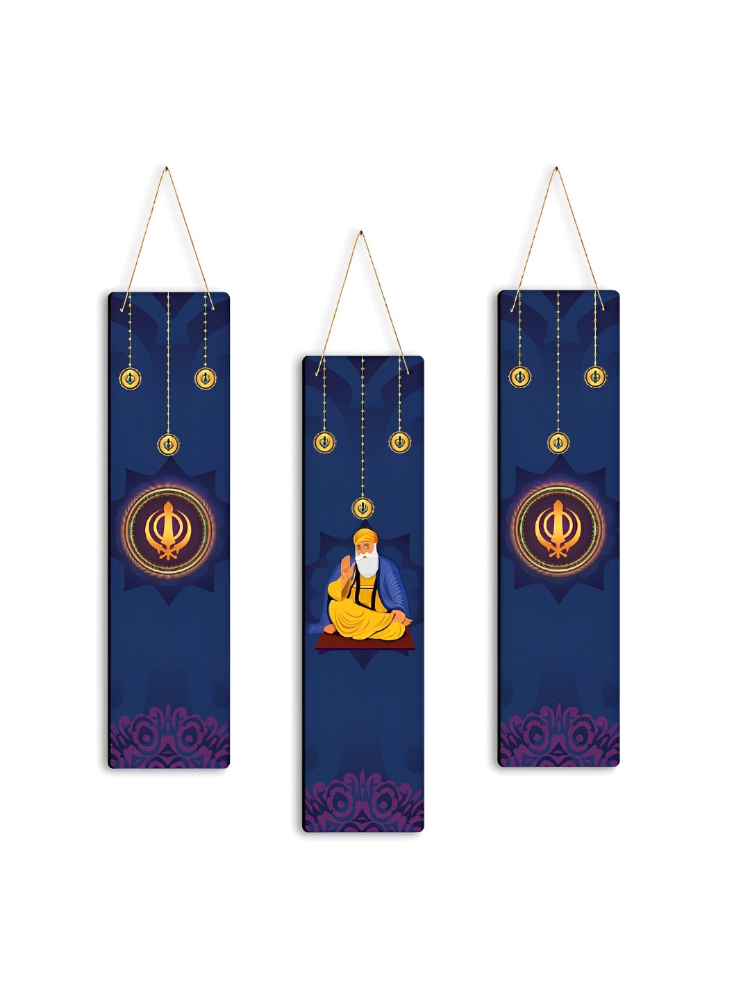 

CLAWCRAFTS Blue & Yellow 3 Pieces Painting Wooden Wall Hanging