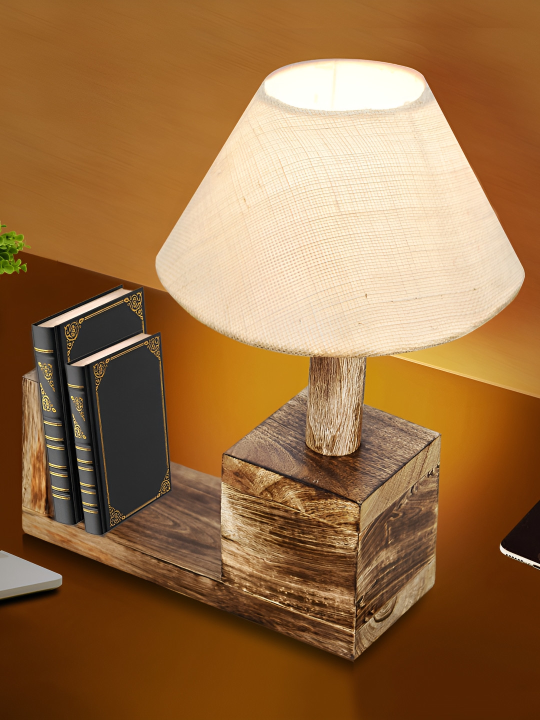 

Homesake Beige Wooden Contemporary Frusturical Shaped Antique Table Lamp with Bulb