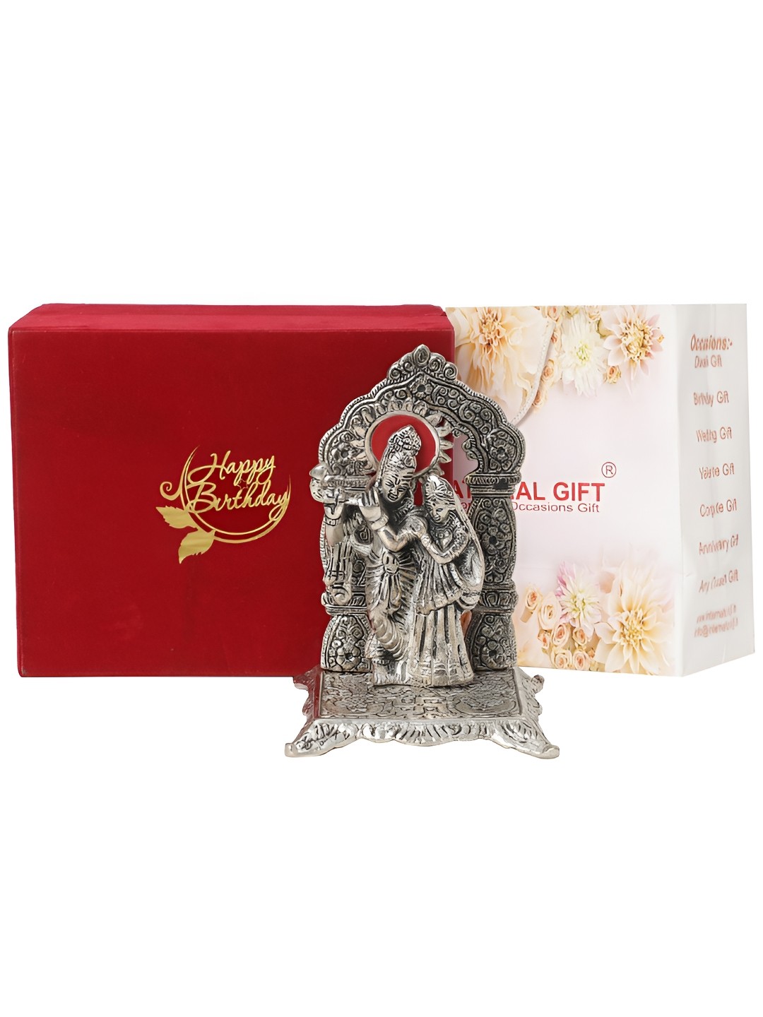 

INTERNATIONAL GIFT Silver Toned Radha Krishna Chowki Metal Idol Showpiece With Velvet Box