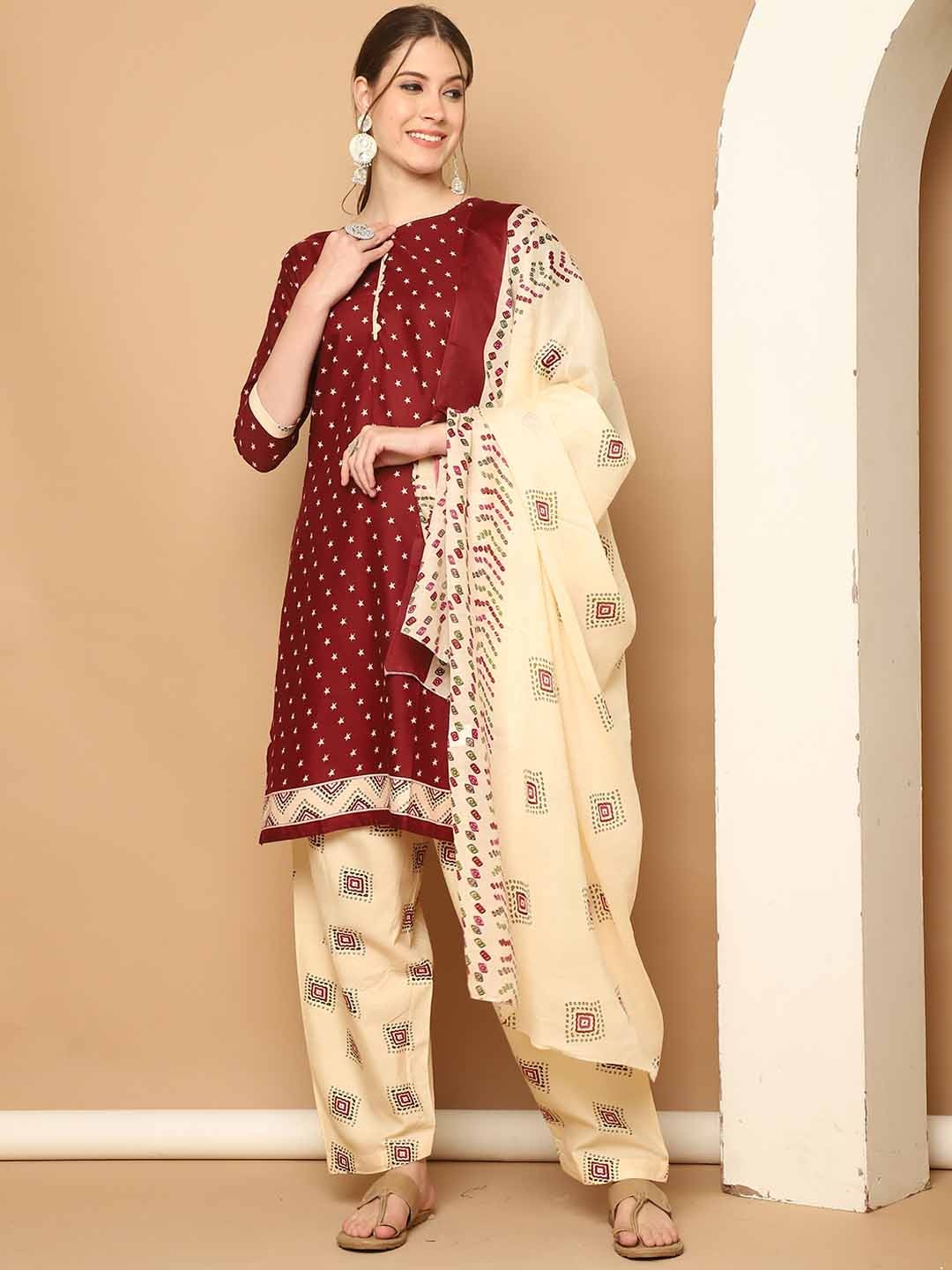 

KALINI Women Floral Printed Regular Kurta with Salwar & With Dupatta, Maroon