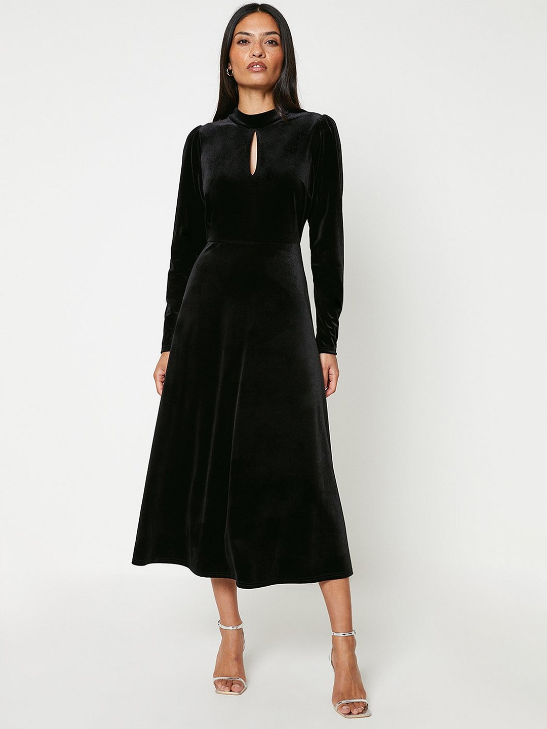 

DOROTHY PERKINS Velvet A-Line Midi Dress, Black