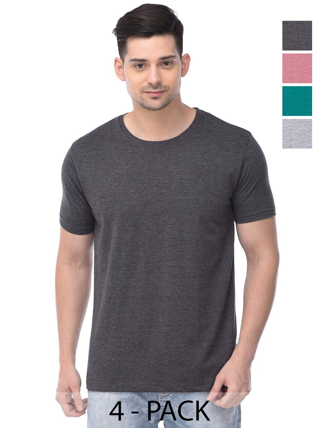 

COLOR CAPITAL Unisex Pack Of 4 Cotton T-Shirts, Grey