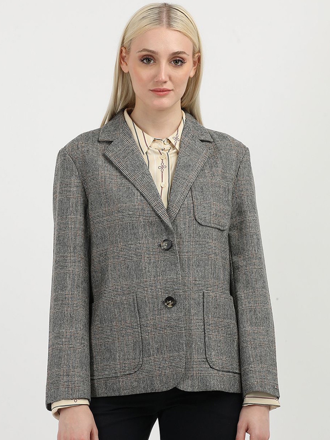 

Tommy Hilfiger Checked Single-Breasted Blazers, Grey
