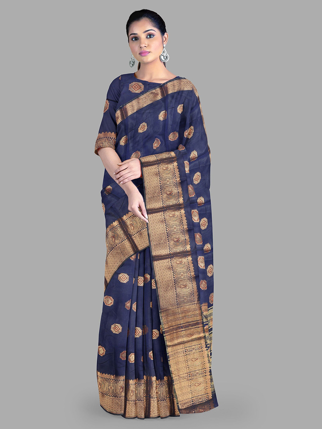 

The Chennai Silks Women Ethnic Motifs Bhagalpuri Saree, Navy blue