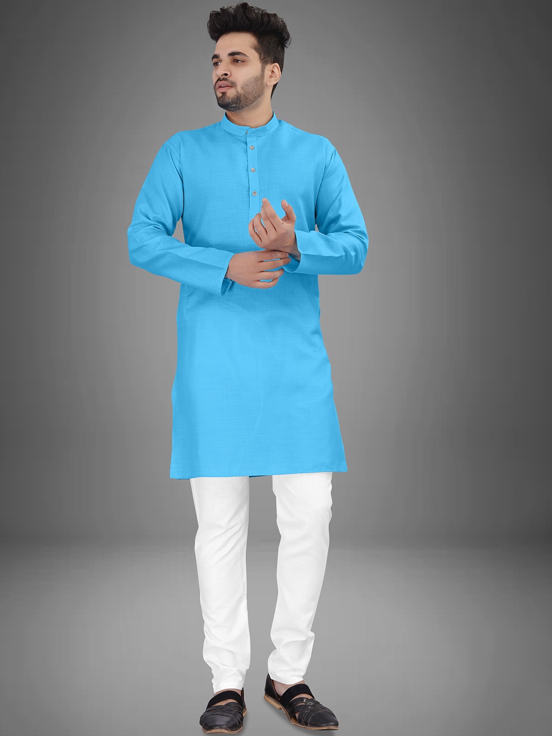 

trustous Men Regular Pure Cotton Kurta with Pyjamas, Blue