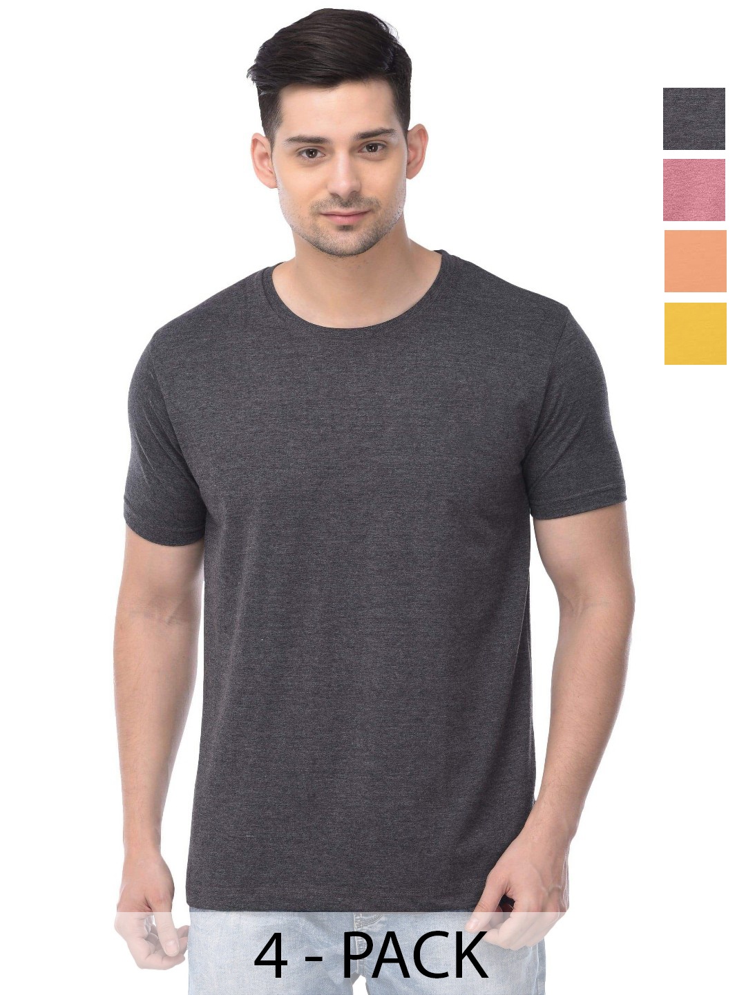 

COLOR CAPITAL Unisex Pack Of 4 Solid Round Neck Cotton T-shirts, Grey