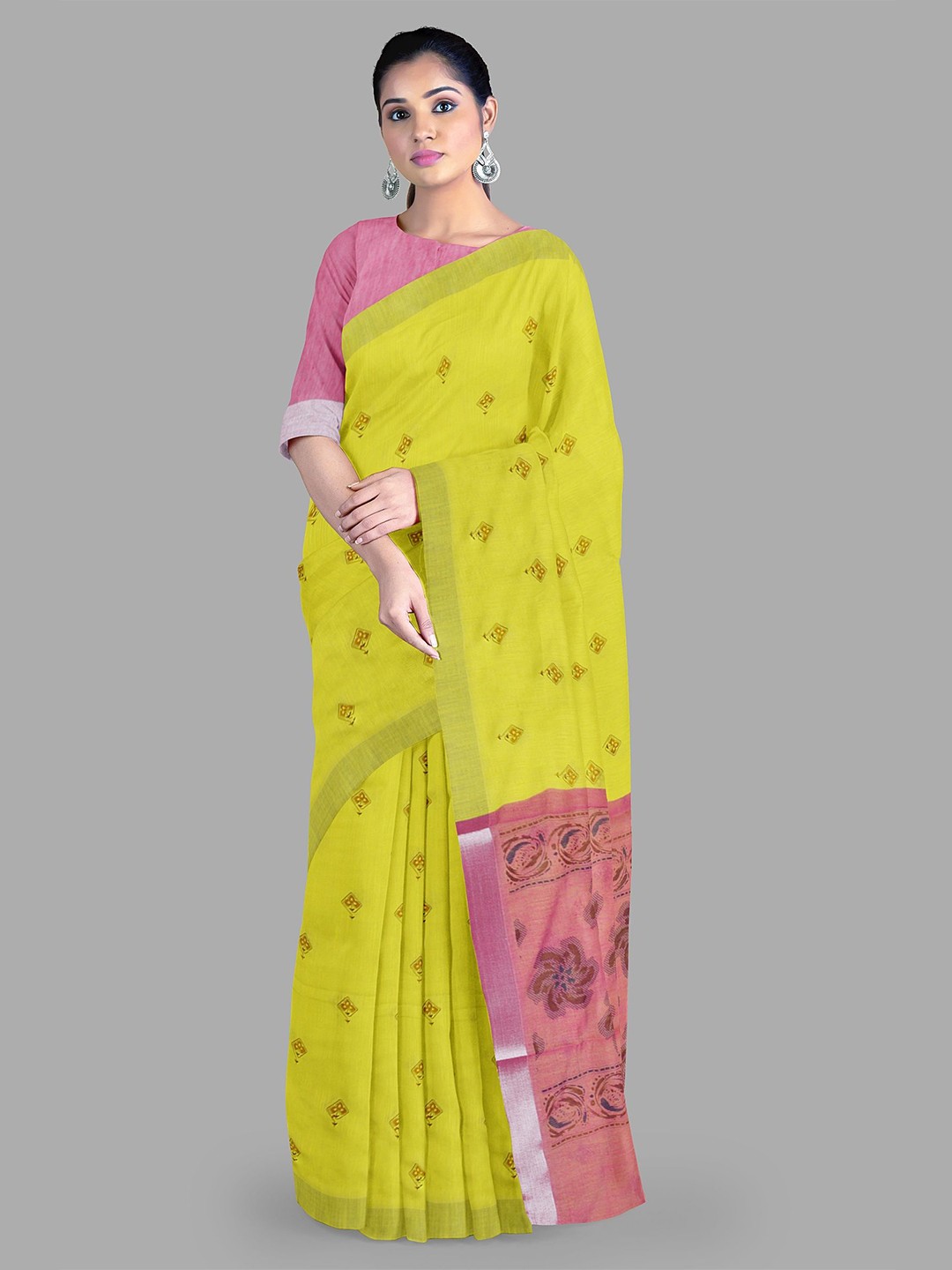 

The Chennai Silks Woven Design Floral Zari Saree, Yellow