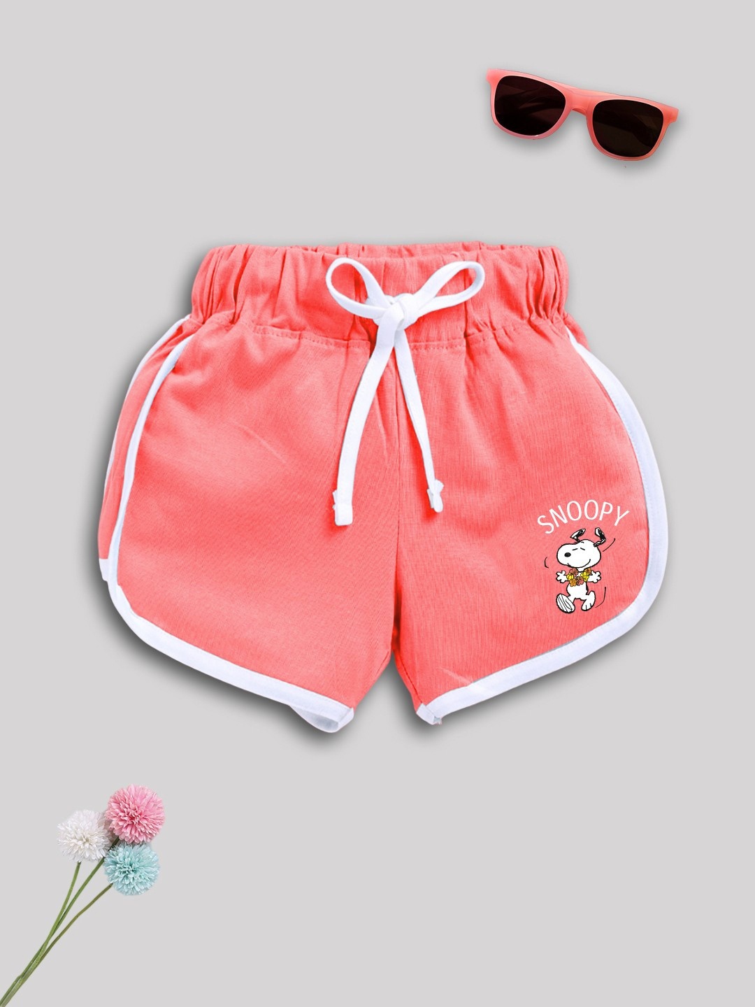 

YK X Minute Mirth Girls Snoopy Printed Pure Cotton Shorts, Coral