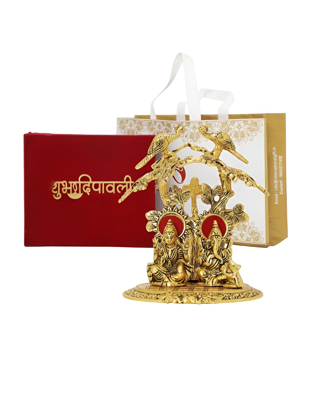 

INTERNATIONAL GIFT Gold Toned Lakshmi Ganesh Idol & Happy Diwali Tag & Carry Bag