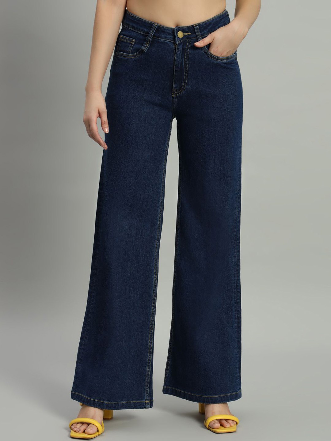 

GUTI Women Wide Leg High-Rise Stretchable Jeans, Blue