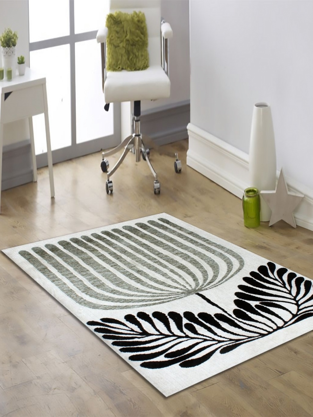 

MULTITEX Green and White Floral Anti-Skid Contemporary Carpet
