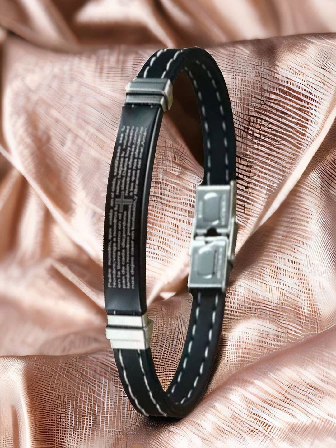 

UNIVERSITY TRENDZ Men Leather Wraparound Bracelet, Silver