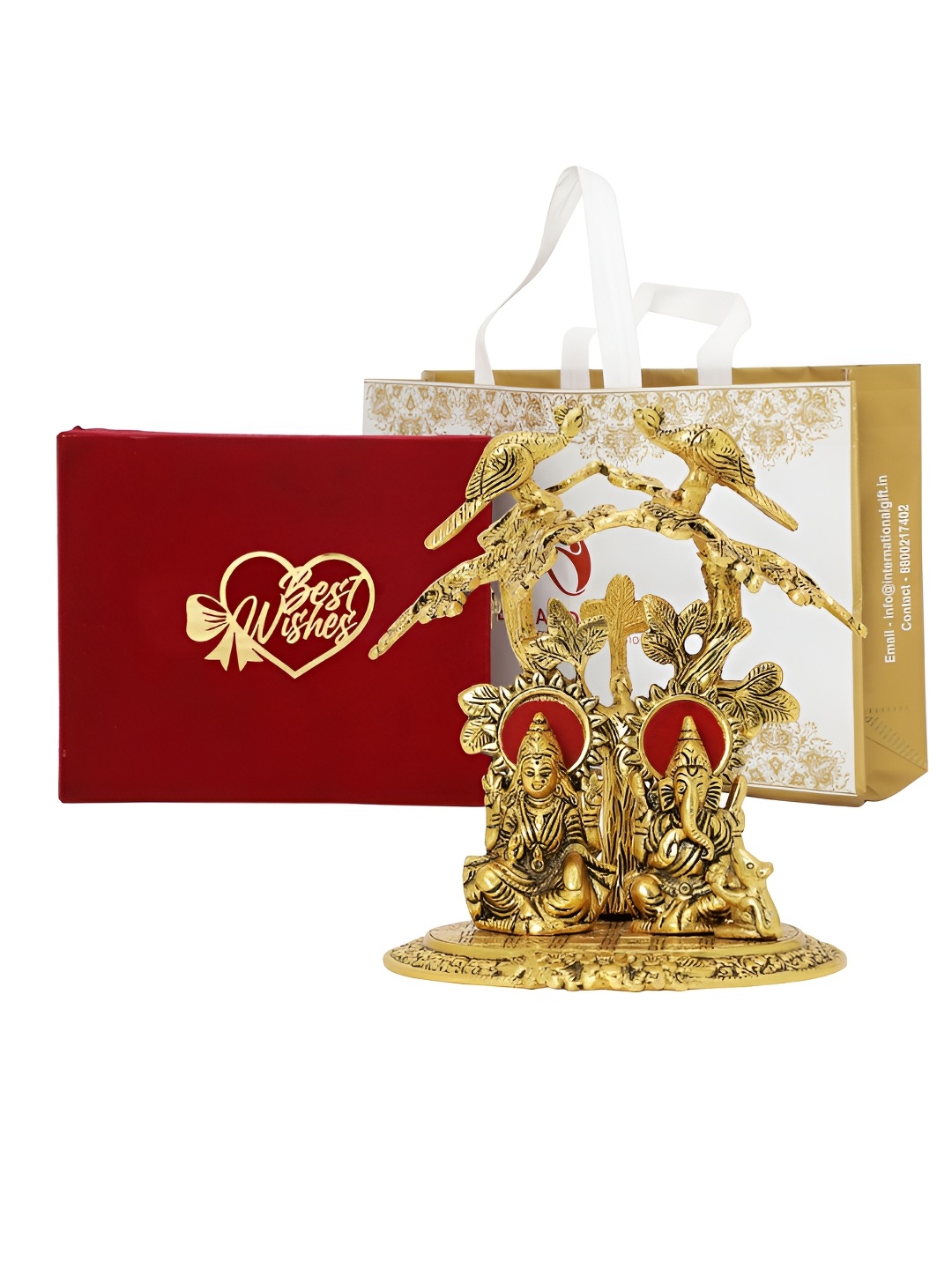 

INTERNATIONAL GIFT Gold Toned Laxmi Ganesha Idol Metal Showpiece With Velvet Box & Bag