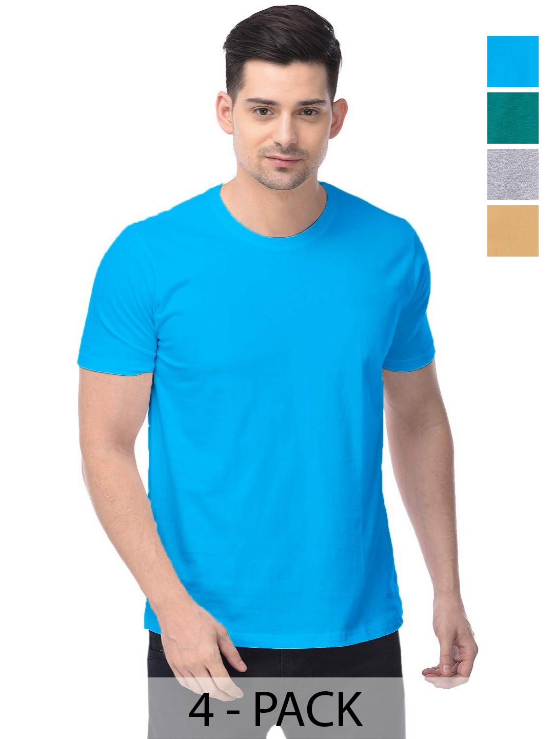 

COLOR CAPITAL Unisex Pack Of 4 Solid Round Neck Cotton T-shirts, Na