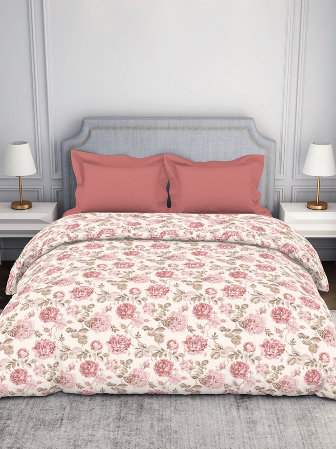 

SPACES Pink & White Floral Printed 144 TC Pure Cotton Double Bed Comforter