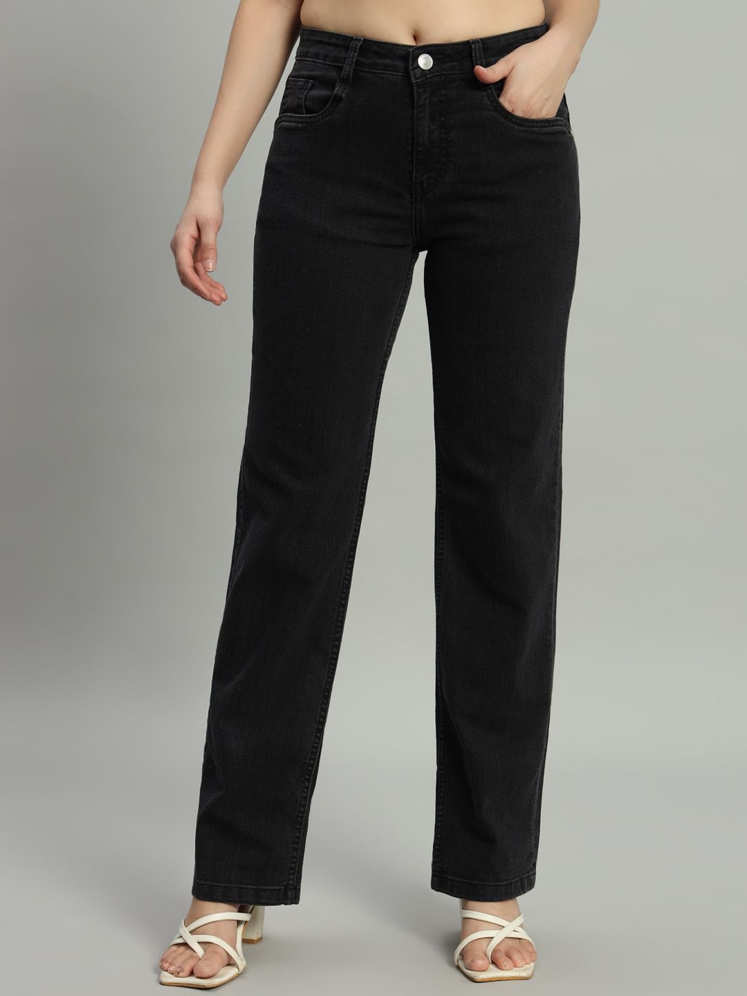 

GUTI Women Straight Fit High-Rise Stretchable Jeans, Black