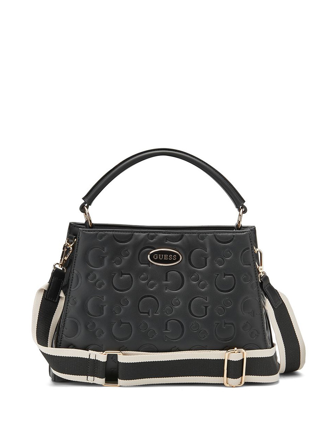 

GUESS Textured PU Structured Satchel with Tasselled, Black