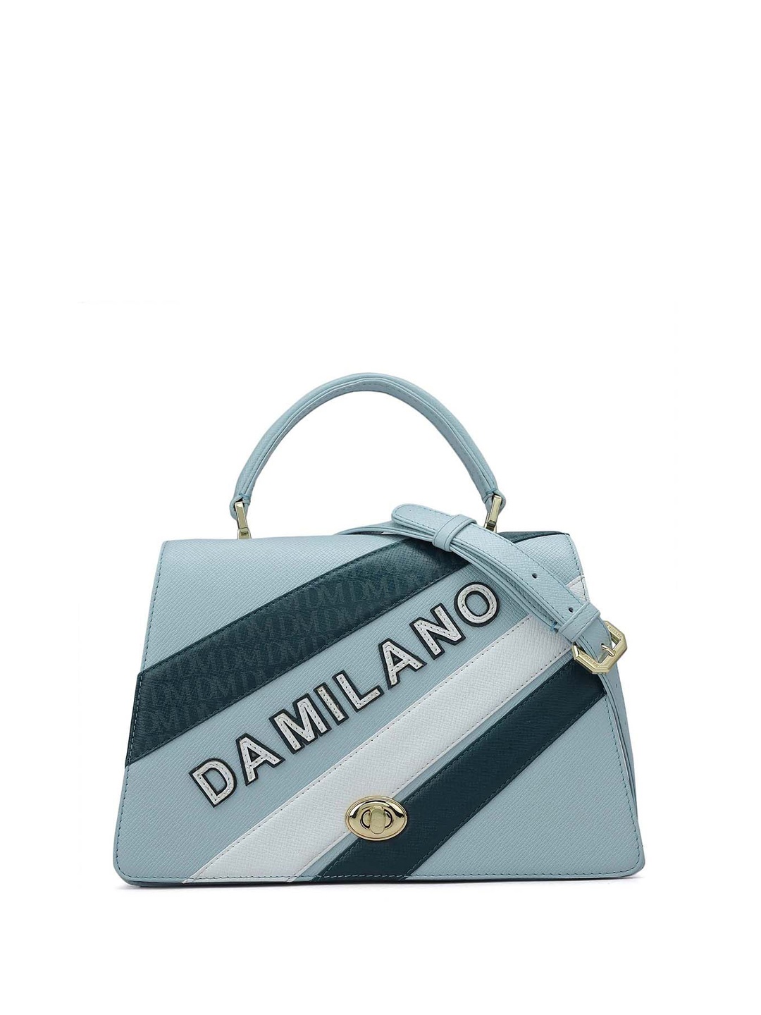 

Da Milano Textured Leather Swagger Sling Bag with Cut Work, Blue