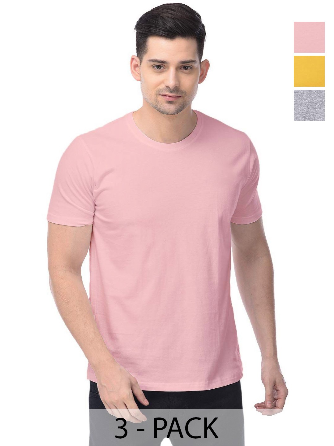 

COLOR CAPITAL Unisex Pack Of 3 Cotton T-Shirts, Pink